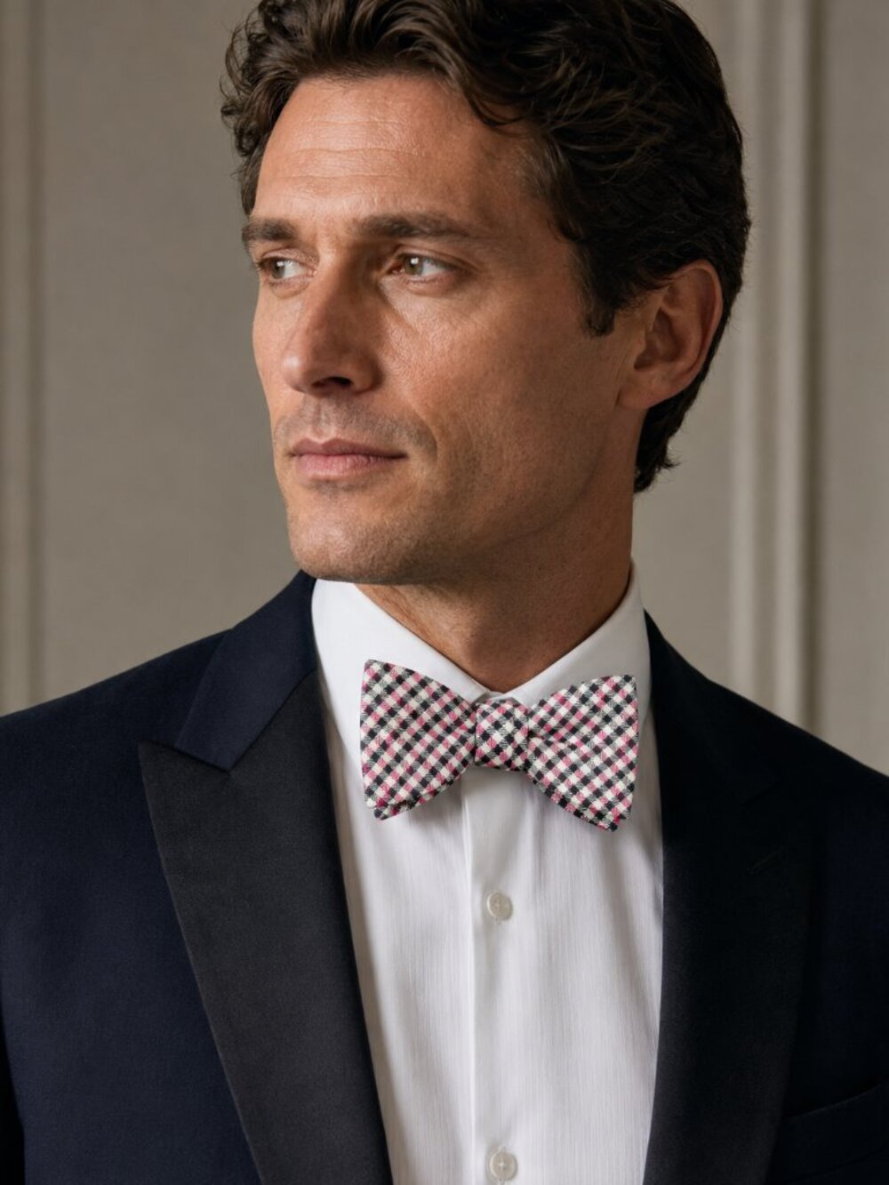 Hermès Vintage Bow Tie 100% Silk Self-Tie Pink/Black/White Houndstooth